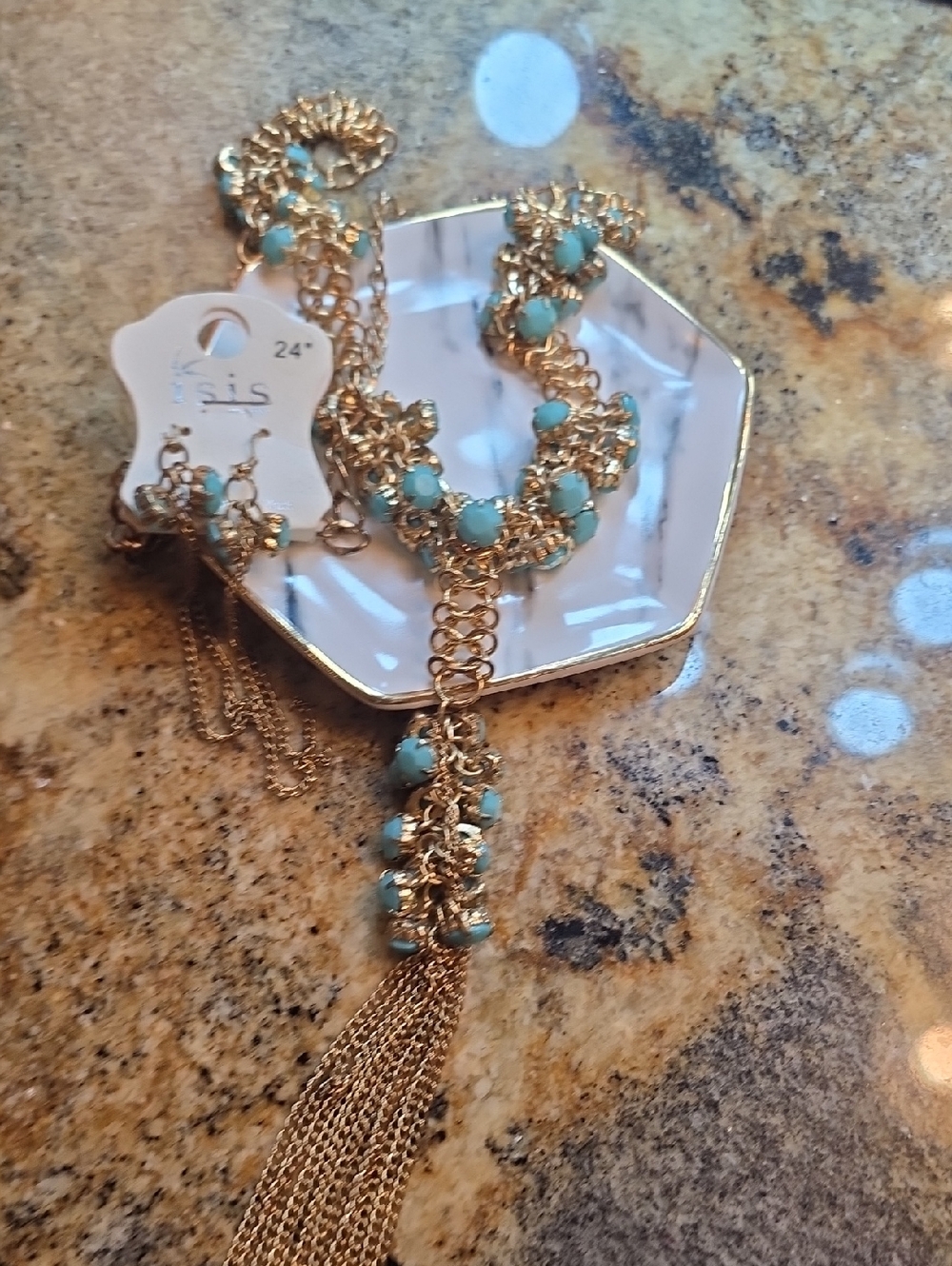 Isis Gold-Tone Necklace with Turquoise Beads and Tassel